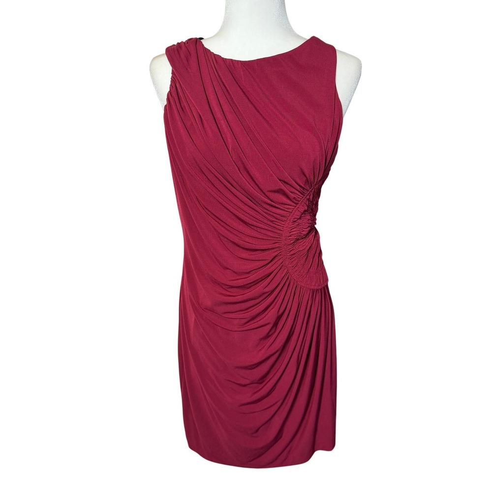 Boston Proper Sheath Dress Women Size 12 Maroon Ruched Sleeveless Cocktail Party